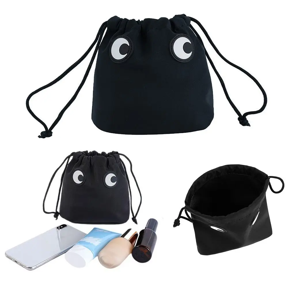 Lightweight Nylon Makeup Bag Drawstring Big Eyes Pattern Cute Cosmetic Bag Cartoon Handheld Inner Bag Makeup Storage