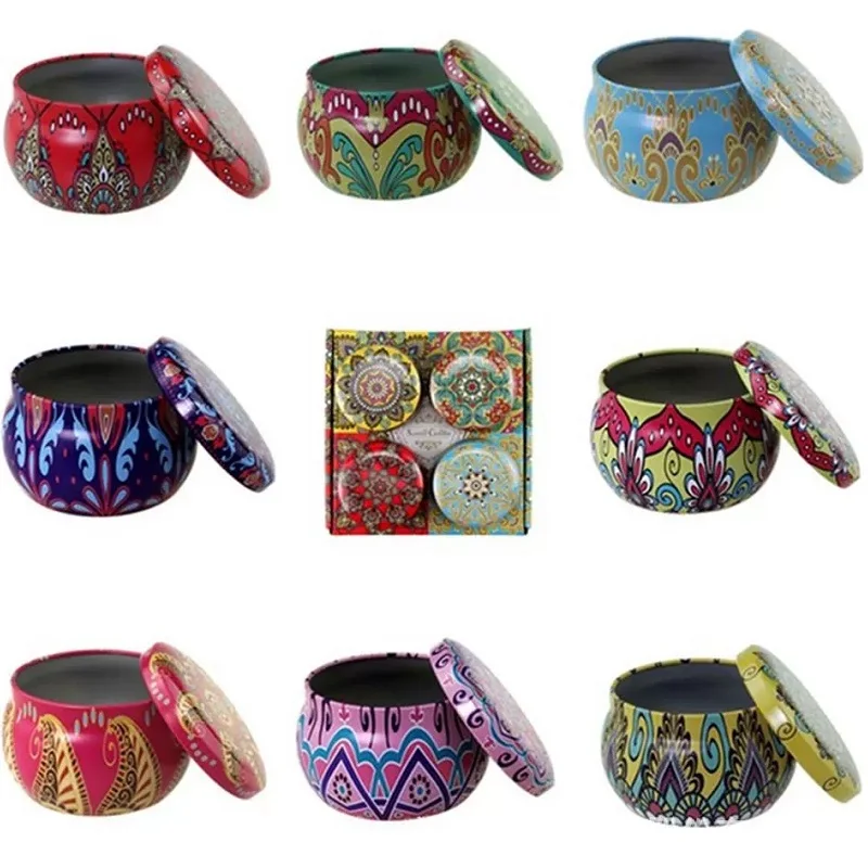 Exquisite Bohemian Patterns Scented Candles Tinplate Jar Gift for Valentine's Day and Mother's Day, for Relaxation Spa Yoga Gift