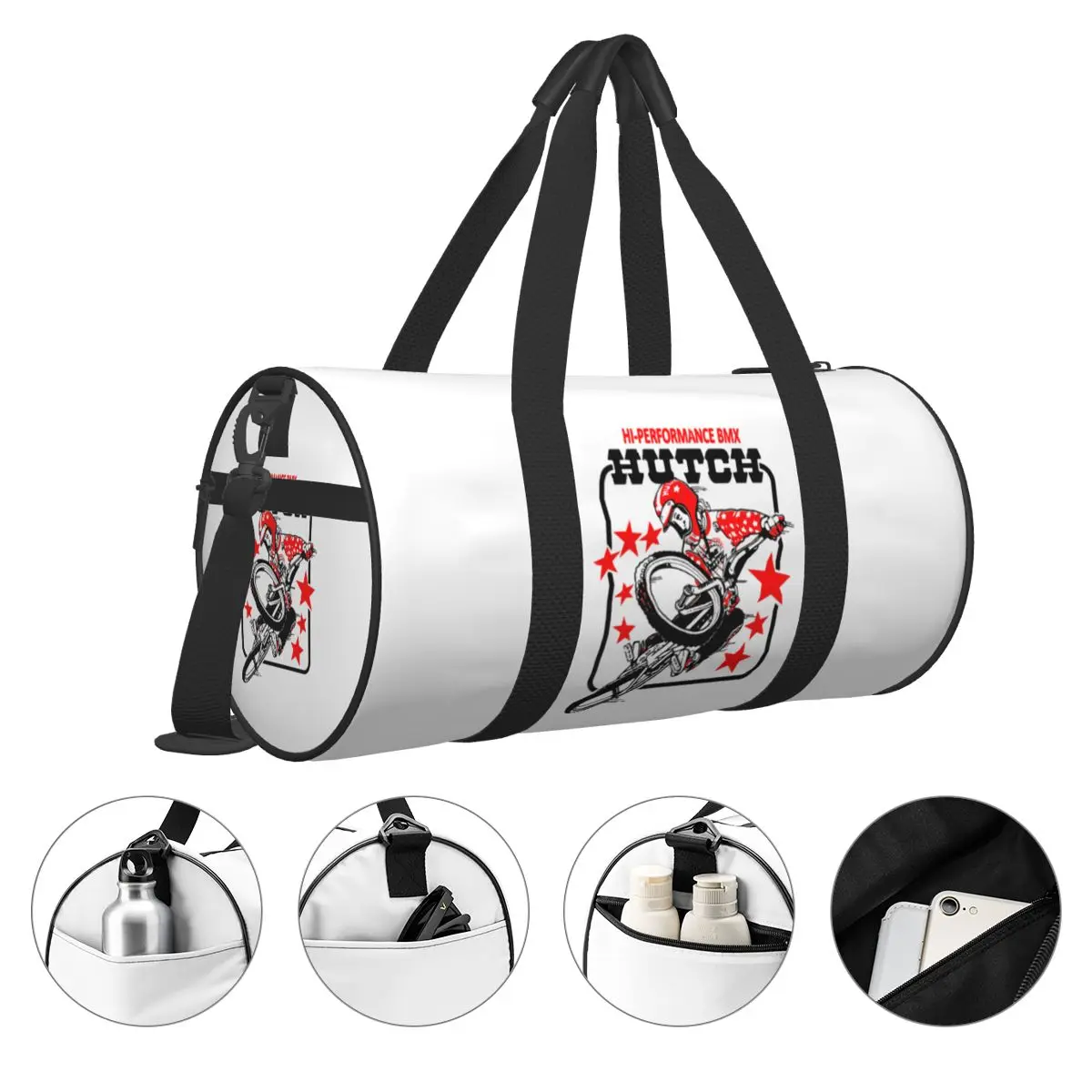 Hutch Vintage BMX Logo Sports Bags Racing Training Gym Bag with Shoes Funny Handbags Men Custom Waterproof Fitness Bag