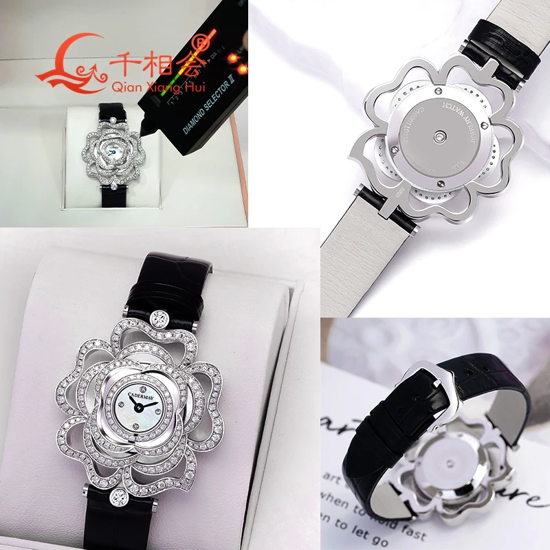 automatic movement 34mm flower white Moissanite  pearl  Luxury Watch For women mechanical Wristwatch  Jewelry Watch