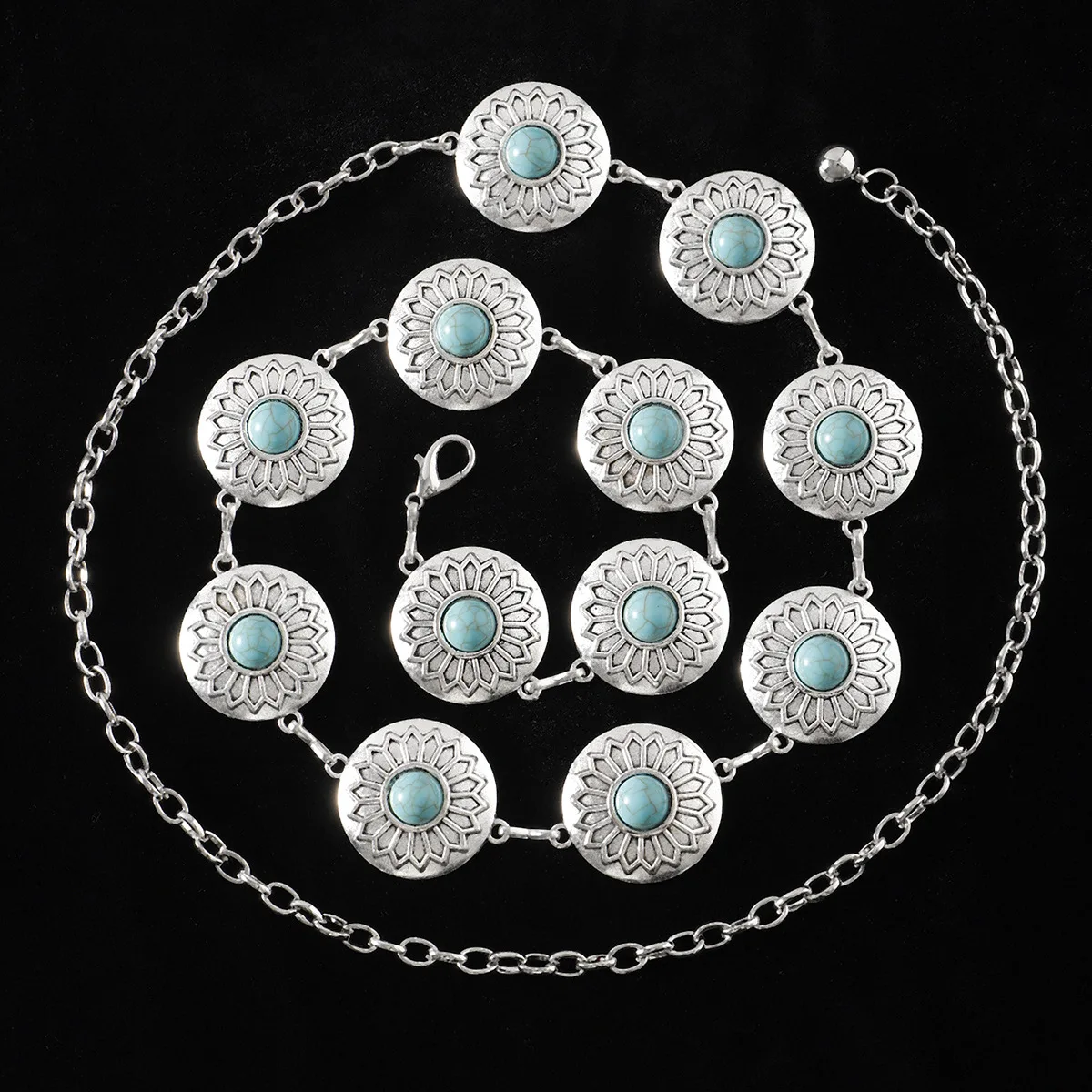 New Western-style Turquoise Retro Bohemian Metal Waist Chain - Hot Selling Cross-border Women's Waist Belt
