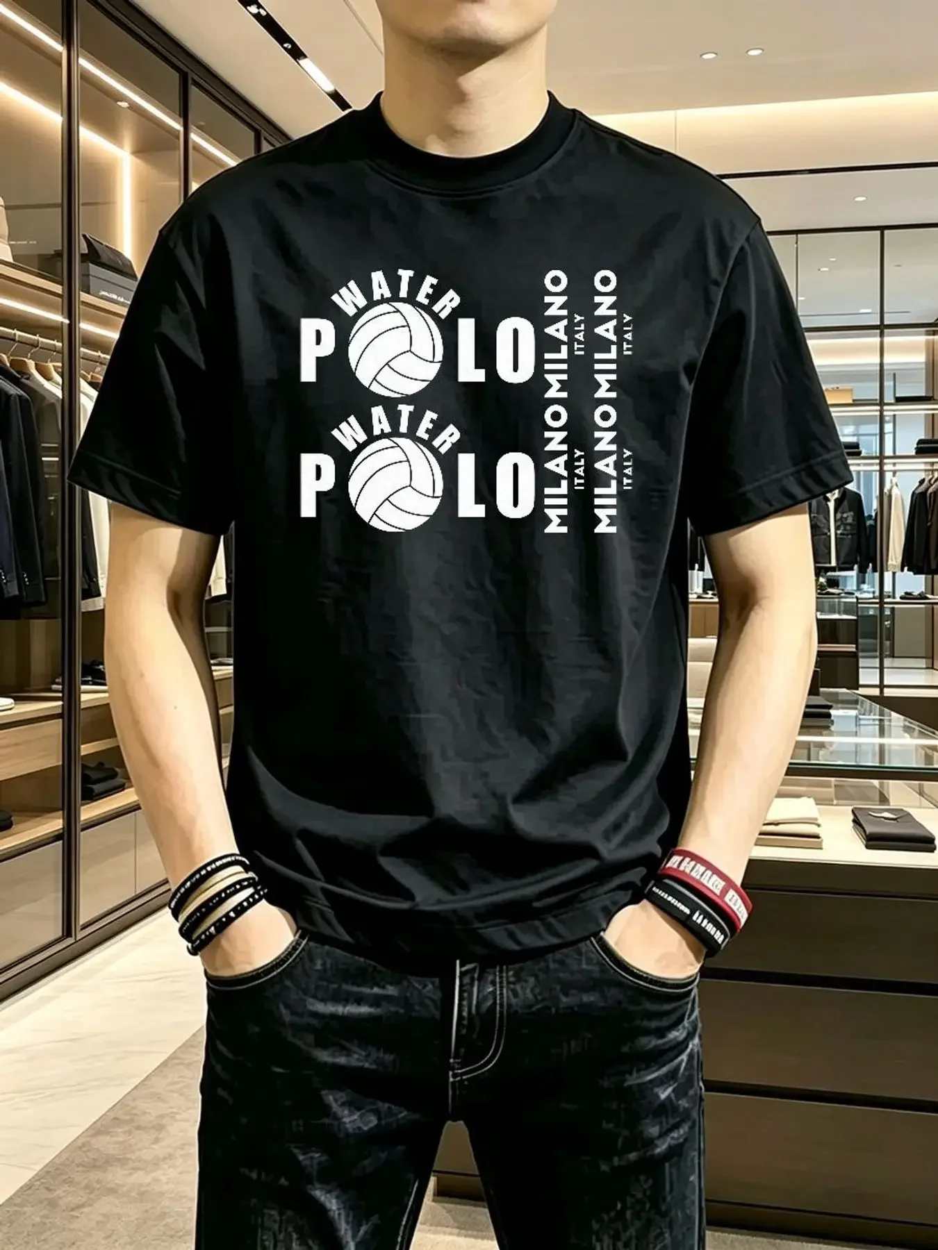 Camiseta gráfica Water Polo Milano Italia, camisetas holgadas con lavado vintage, camiseta suave de algodón de manga corta, ropa de calle para hombres y mujeres