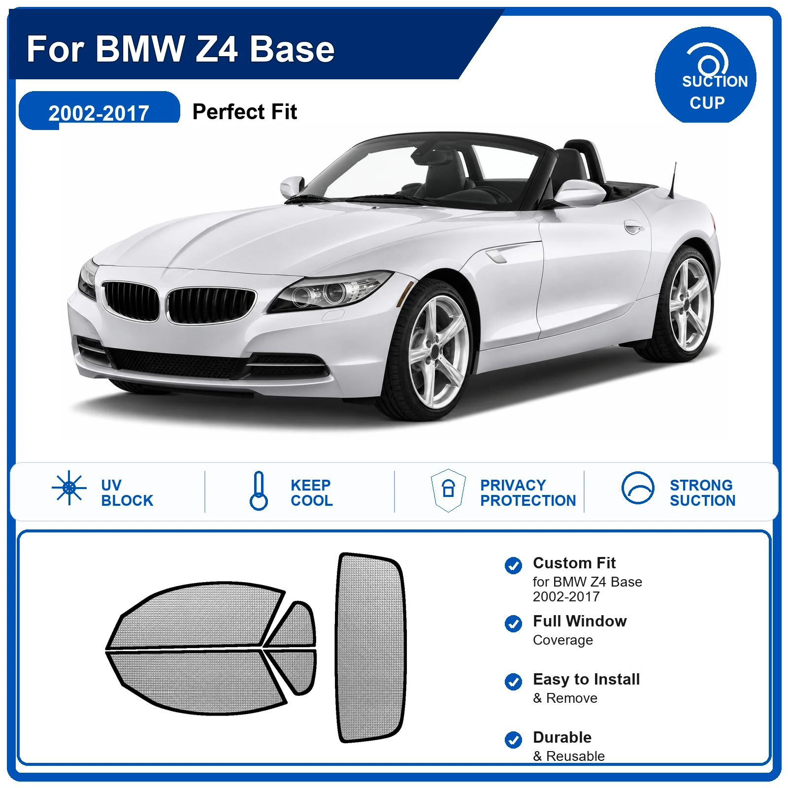 For BMW Z4 Base 2002-2017 Custom Full Set Windshield Sun Shade Aluminum Foil Heat Insulation Anti UV Foldable