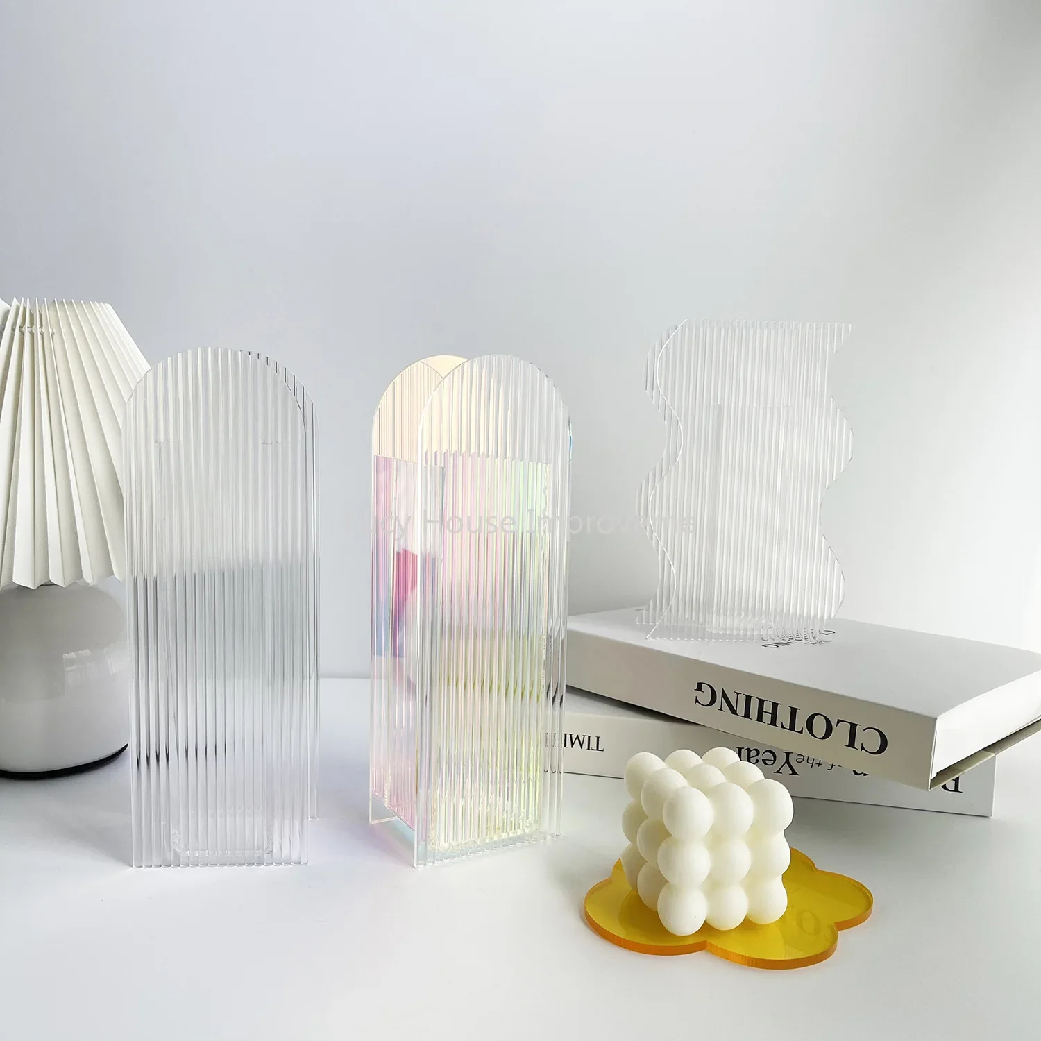 

3D Acrylic Geometric Vase Nordic Wave Shaped Non Fragile Flower Rack Home Decoration