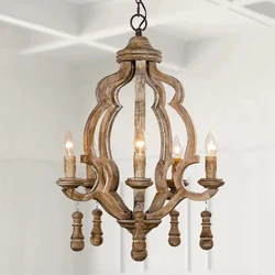Creative American Vintage Wood Carving Chandelier Nordic Living Room Homestay Dining Room Bedroom Room Decorative Pendant Lights