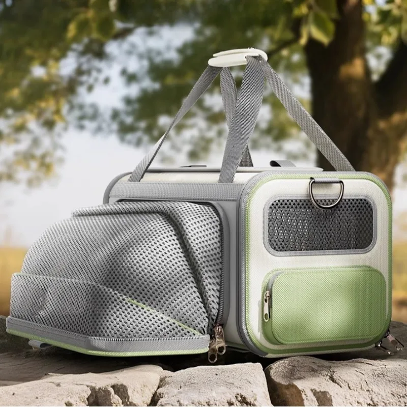 Breathable Expandable Cat Carrier, Foldable Mesh Pet Backpack, Oxford Shoulder Travel Bag, Large Outdoor Dog Outing Bag