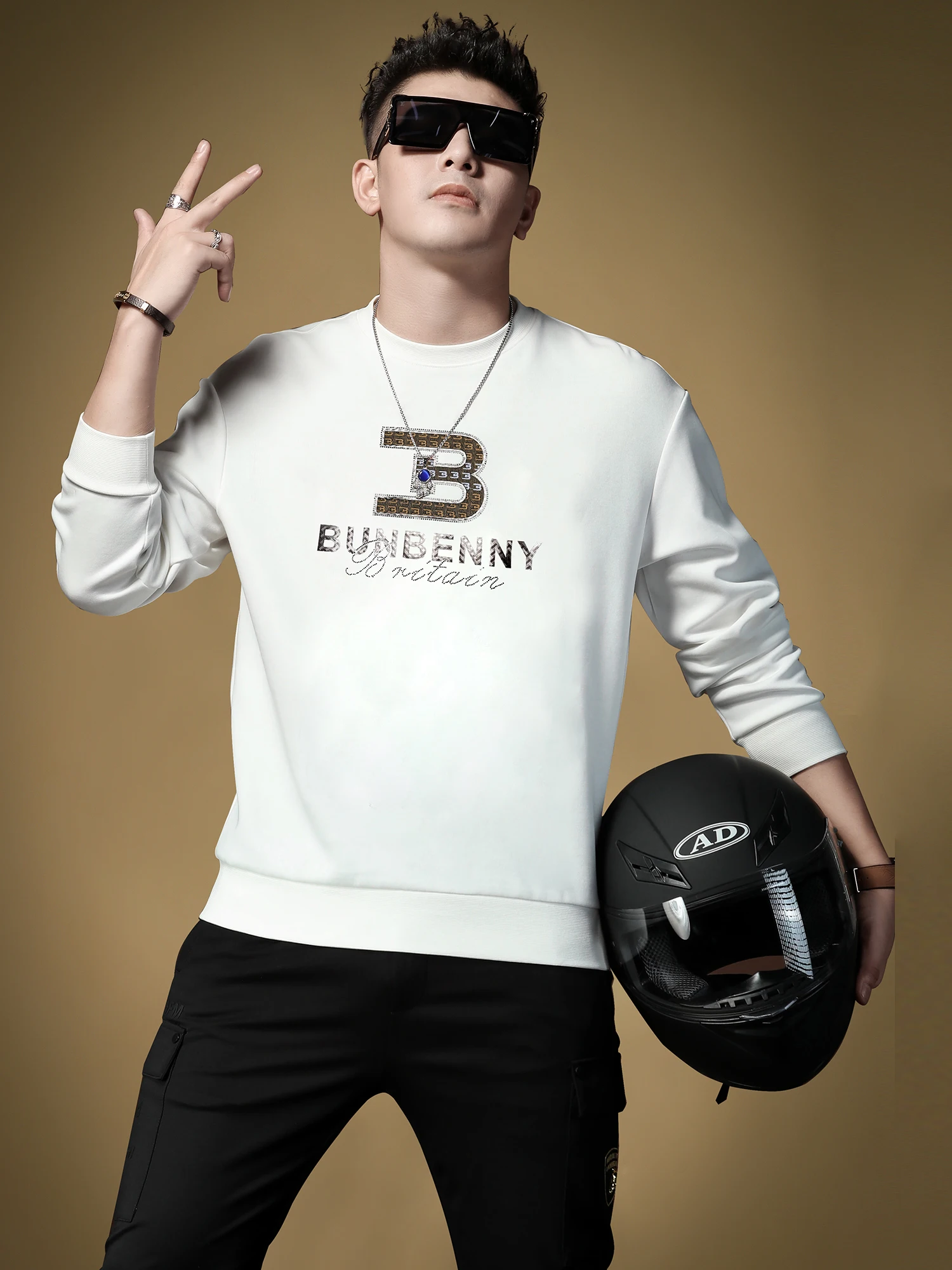 

Мужской свитшот свободного кроя с круглым вырезом и длинными рукавами, модный городской стиль, осень-зима, новинка