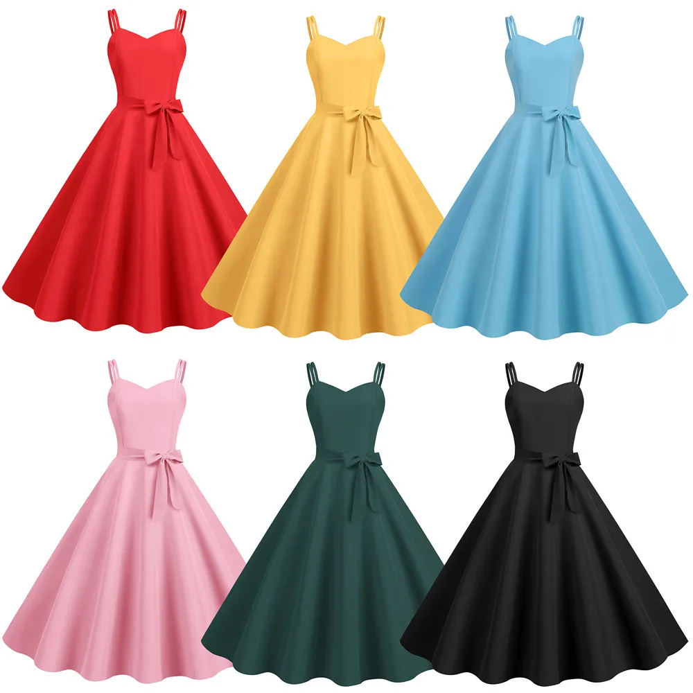 

Retro Polka Dot Print V-neck Maxi Dress with Belt A-line Skirt Wool Blend Sleeveless Dress for Travel And Other Occasions
