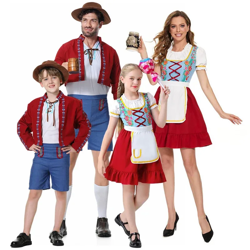 

Boys German Oktoberfest Cosplay Costumes Parent-child Clothing For Men Women Beer Festival Printed Wear Girls Apron Outfits