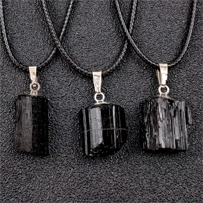 1pcs Black Tourmaline Rough Stone Pendant Natural Crystal  Irregular Shape Black Tourmaline charms Rough Stone Specimen Necklace