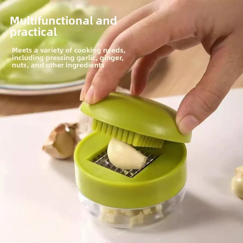 Multifunctional Manual Garlic Press Mincer Chopper ABS and Stainless Steel Handheld Ginger Masher with Storage Case Kitchen Tool