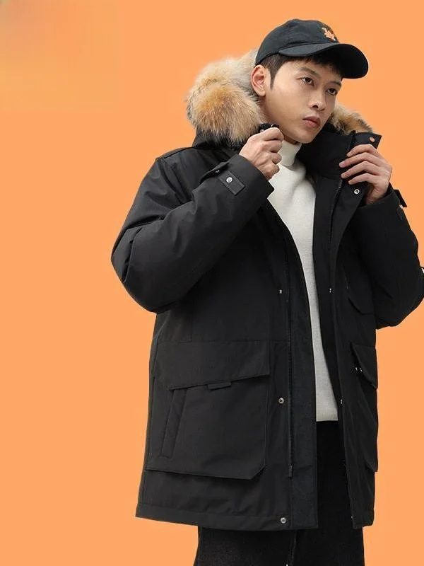 

Modern Sle Men's down Jaet Du Feather Fur Collar Casual Ci Wear Thiened ort Sle ey Du down Filling