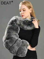 DEAT Fashion Women Faux Fur Shawl Pullover Collarless Single Sleeve Thicken Warm Solid Color Coat Female Spring 2024 New 17A4204