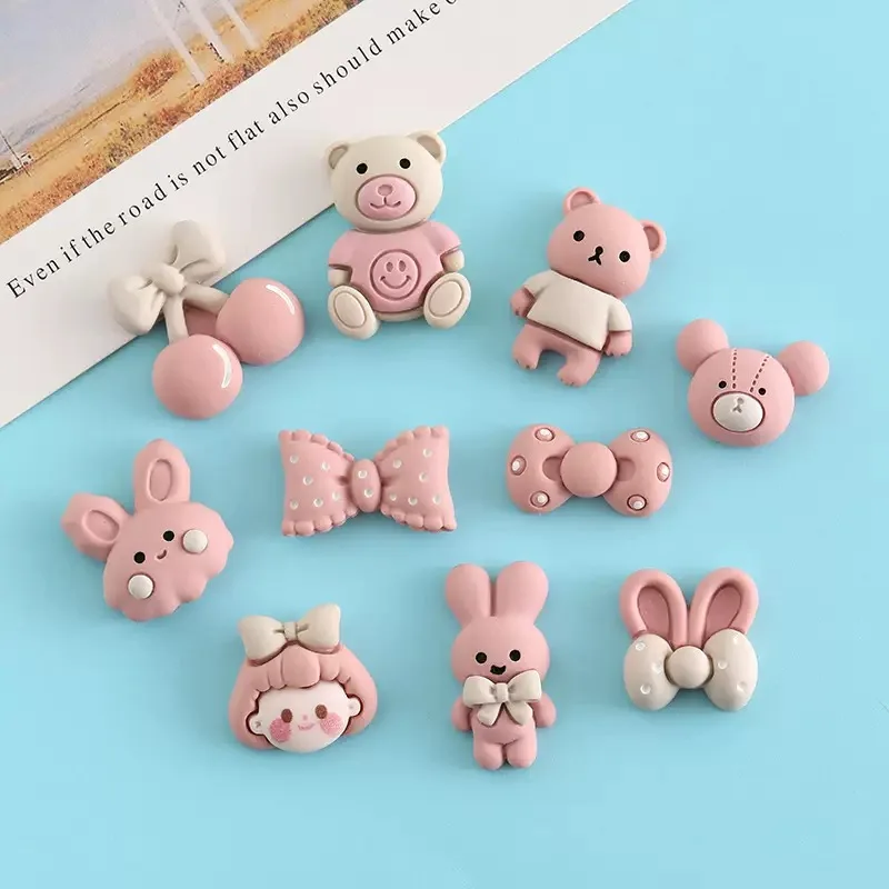 

10PCS Cute Mini Cartoon Pink Bear Resin Charms Flatback Scrapbooking Materials DIY Embellishments Accessories Craft Supplies