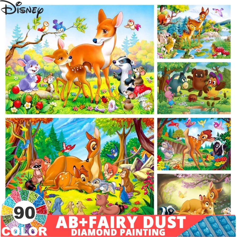 90 Colour AB Fairy Dust Diamond Painting Kits Disney Bambi Movie Vintage Art Mosaic Cartoon Deer Puzzle Full Embroidery Sale