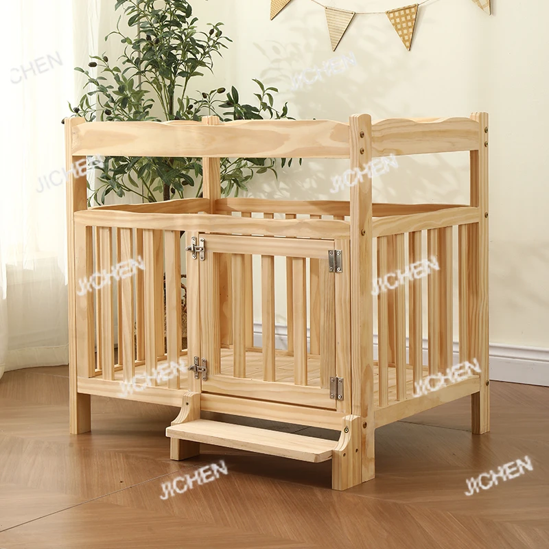 

Neu Solid Wood Pet Bed for Medium and Small Dogs Multi-Functional Indoor Dog House Natural Dog Kennel Sleeping Cot with With Ste