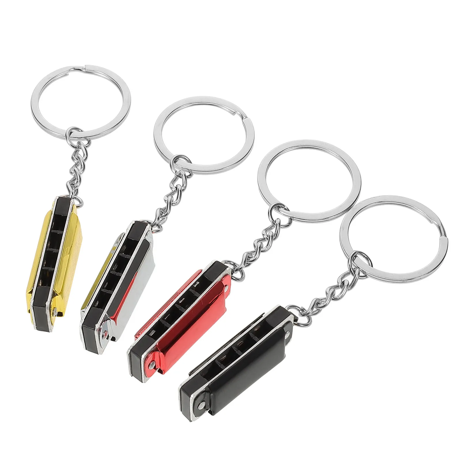 4Pcs Harmonica Keychain Safe Material Metal Keyring Bag Key Decoration Backpack Pendant Purse Hanging Ornament Creative Keyring