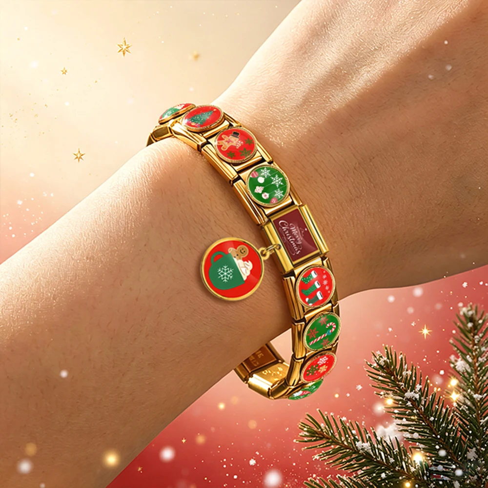 Romantischer Weihnachts-Schneemann-Süßigkeiten-Lebkuchenmann-italienischer Link-Charm, passend für 9mm Edelstahl-DIY-Perlenarmband-Schmuck – Detail 2