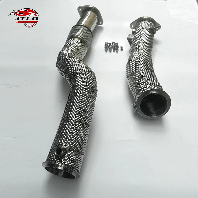 JTLD Stainless Steel Straight Pipe Exhaust Downpipe Heat Shield For BMW G80 M3 G82 M4 S58 Escape Exhaust Pipes