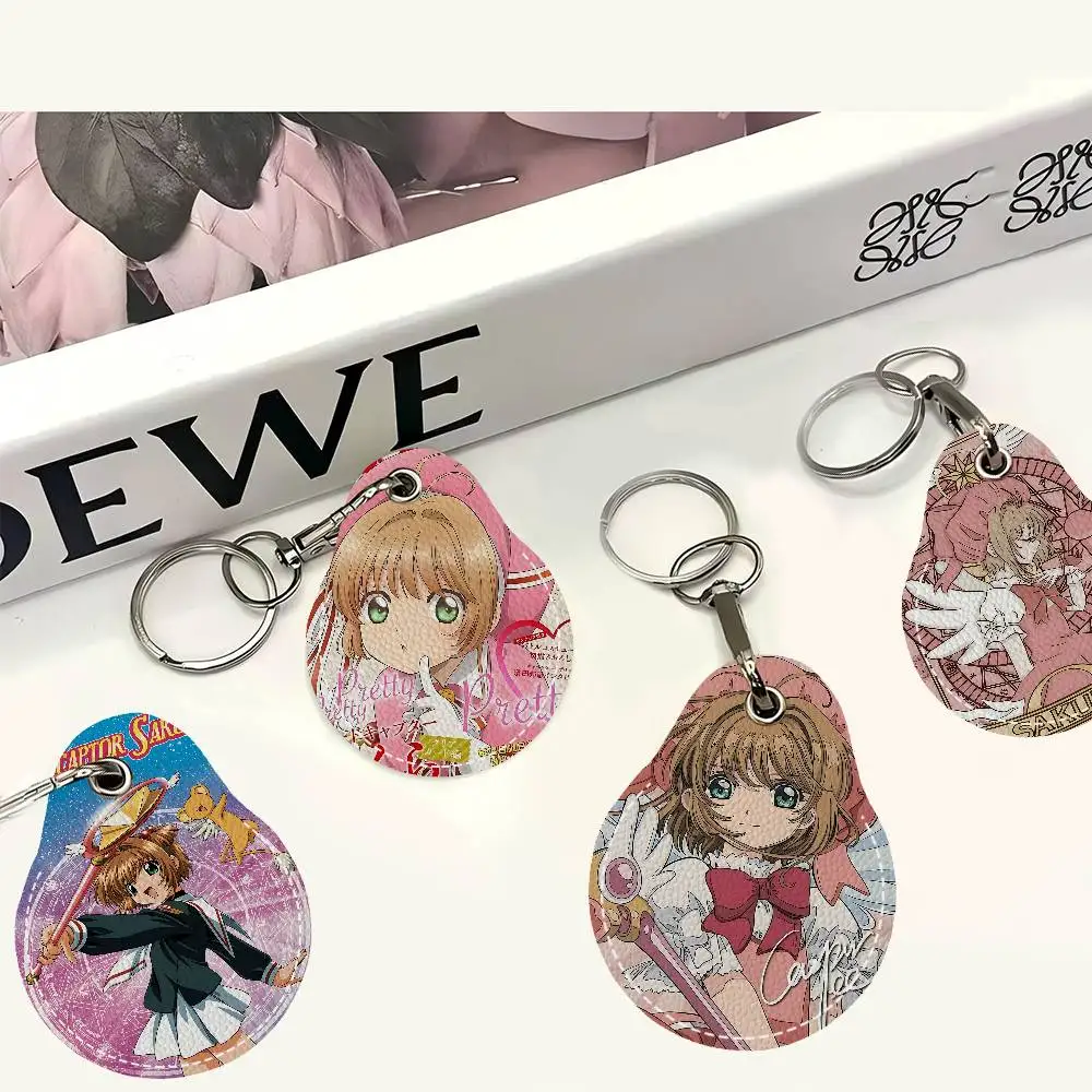 C-CardcaptorS S-Sakura PU Card Holder Keychain Key Ring Door Lock Access Tags Card Case Keychain Access Card Key Tag Ring