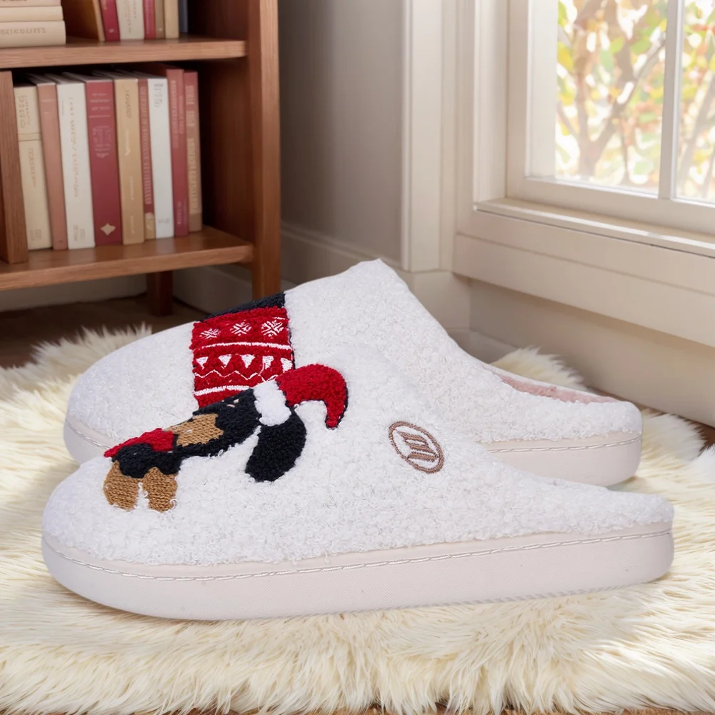Sandal Rumah Bulu Dachshund Natal, Sandal Termal Datar, Sandal Rumah Nyaman dan Lembut, Sandal Bulu Anti Selip untuk Pria Wanita