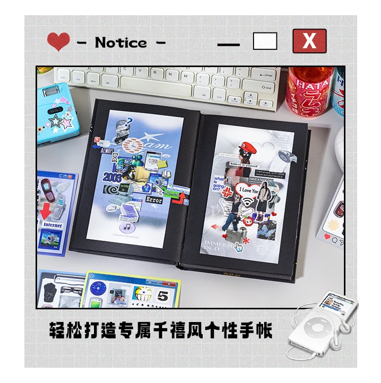 20/40 Pcs Y2K Millennial Electronic Style Die Cut Stickers Book for Scrapbooking Diary Handmade Japanese Stationery Decorative