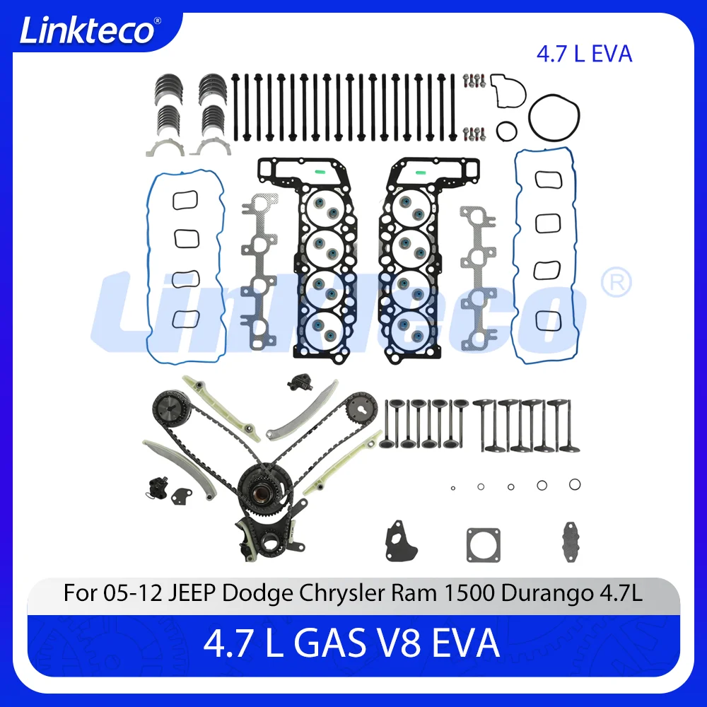 

Комплект прокладок головки двигателя, комплект цепи ГРМ, болты, клапаны, подходят для EVA 4,7 л V8 для 05-12 JEEP DODGE Chrysler Ram 1500 Durango 4,7 л