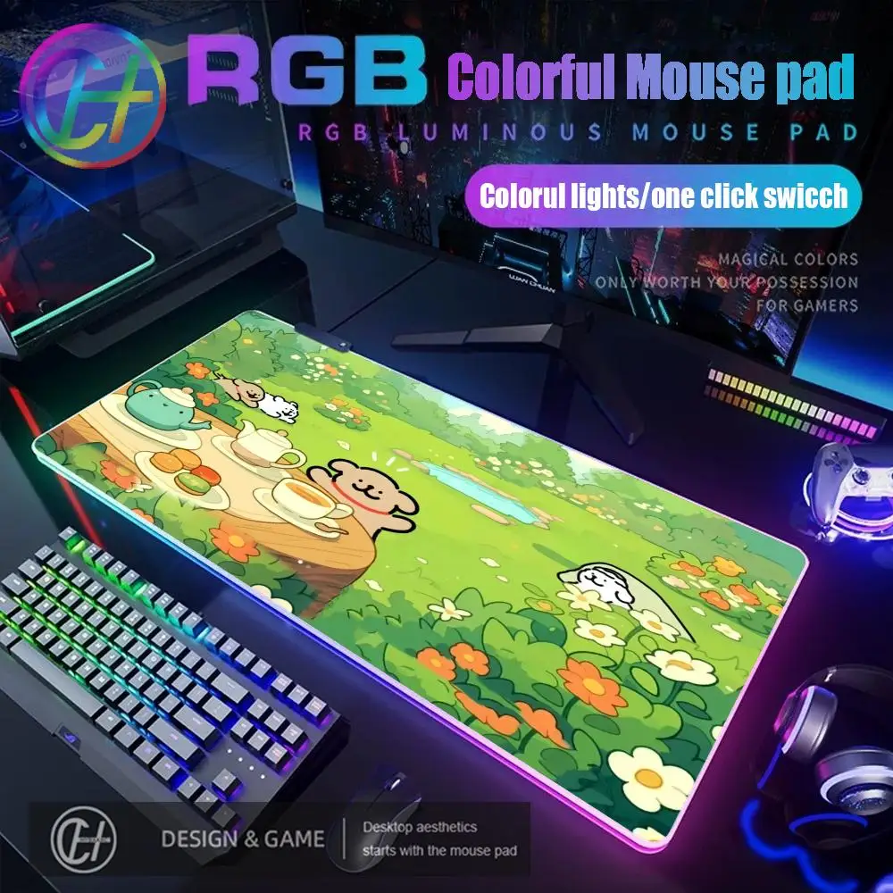 

HYBXAXC Mouse Pad RGB Gaming Cartoon Line Dog Maltese Mouse Pad Desk Mat HD Gamer Large LED Light XXL 90x40cm 80x40cm Mouse Pad