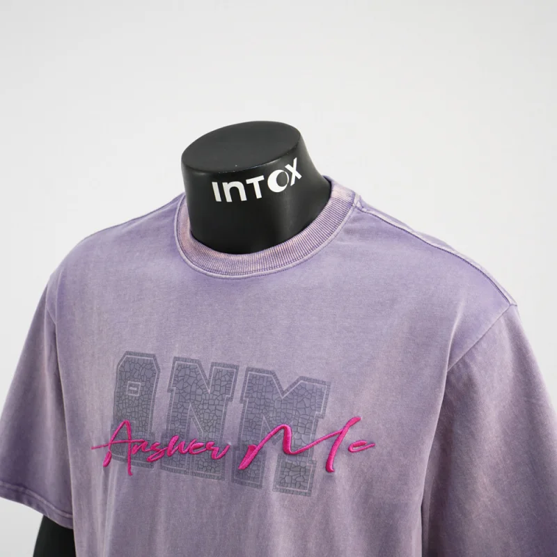 Fashionable embroidered printed retro washed short sleeved T-shirt for men's summer street hip-hop loose casual top