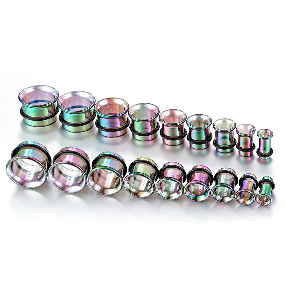 Giga 2PCS Iridescent Aurora Glass Ear Tunnels Gauges Flared Plugs Colorful Body Stretching Kit Expander Body Piercing Jewelry