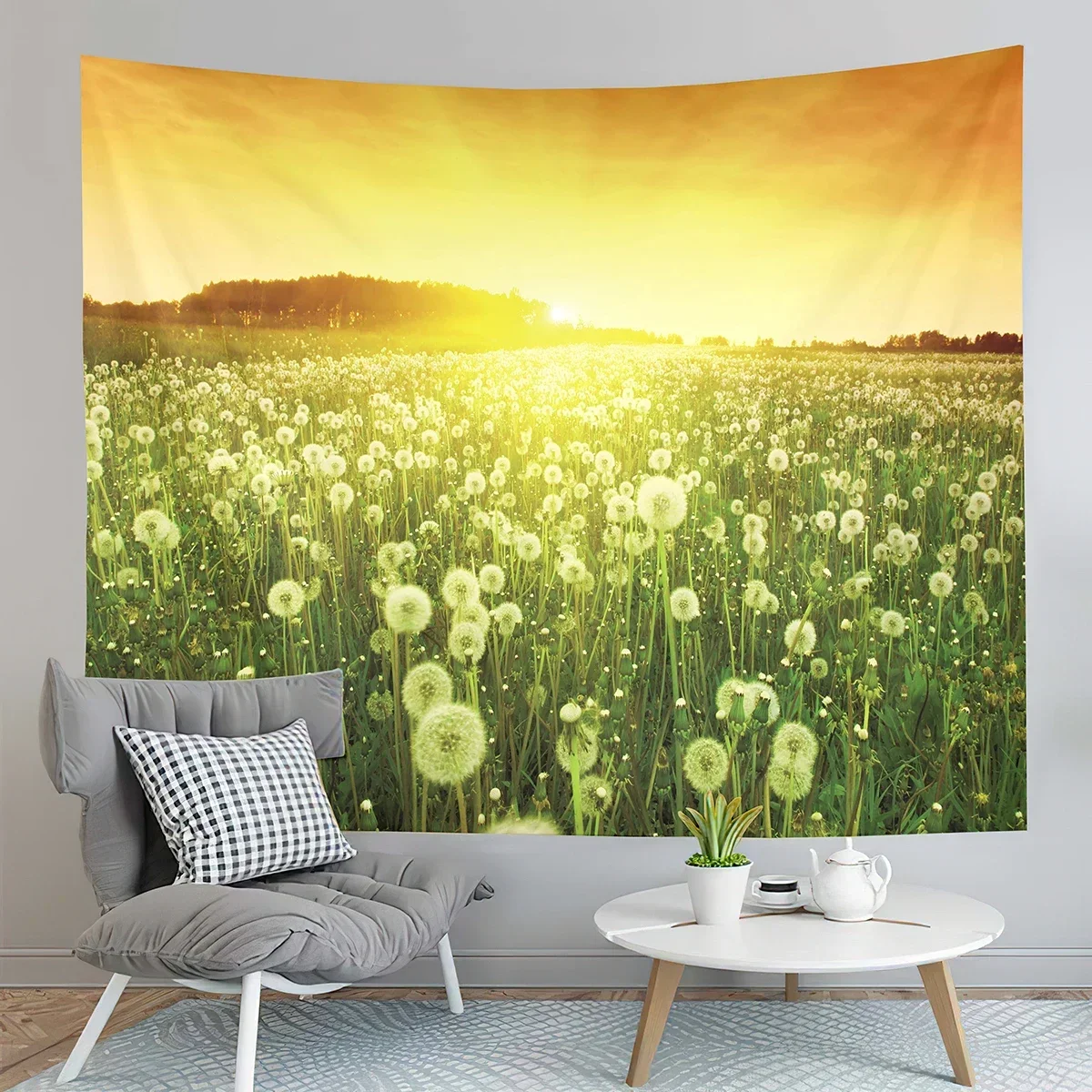 Spring Time Field Dandelions Tapestry Sunset Natural Scenery Tapestry Art Wall Hanging Home Living Room Bedroom Dorm Tapestries