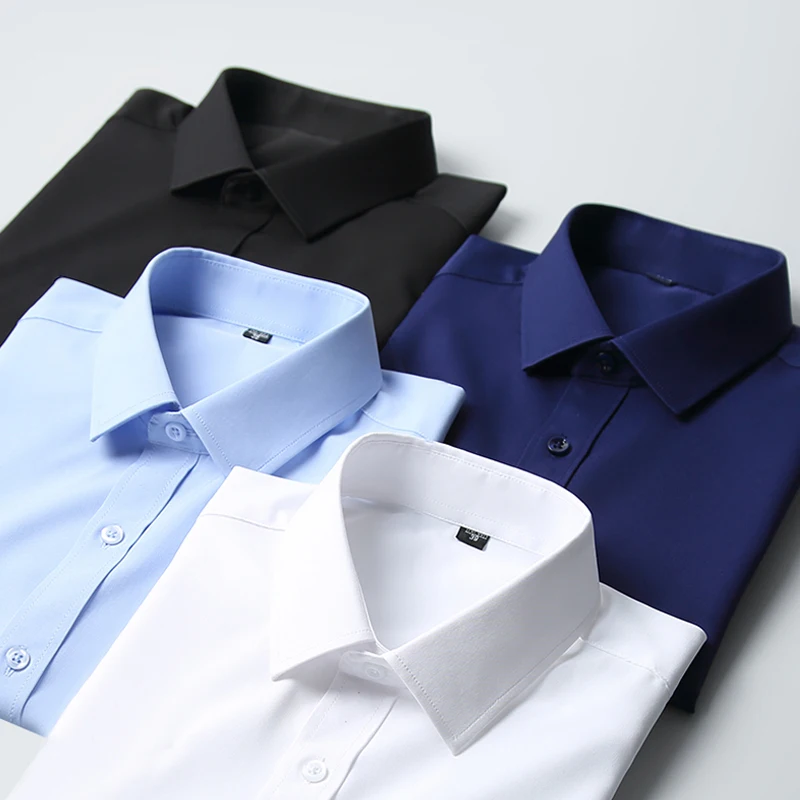 

Men Solid Color Business Shirt Formal Fashion Thin Classic Basic Casual Slim White Long Sleeve Social Office Shirt Male Clothes