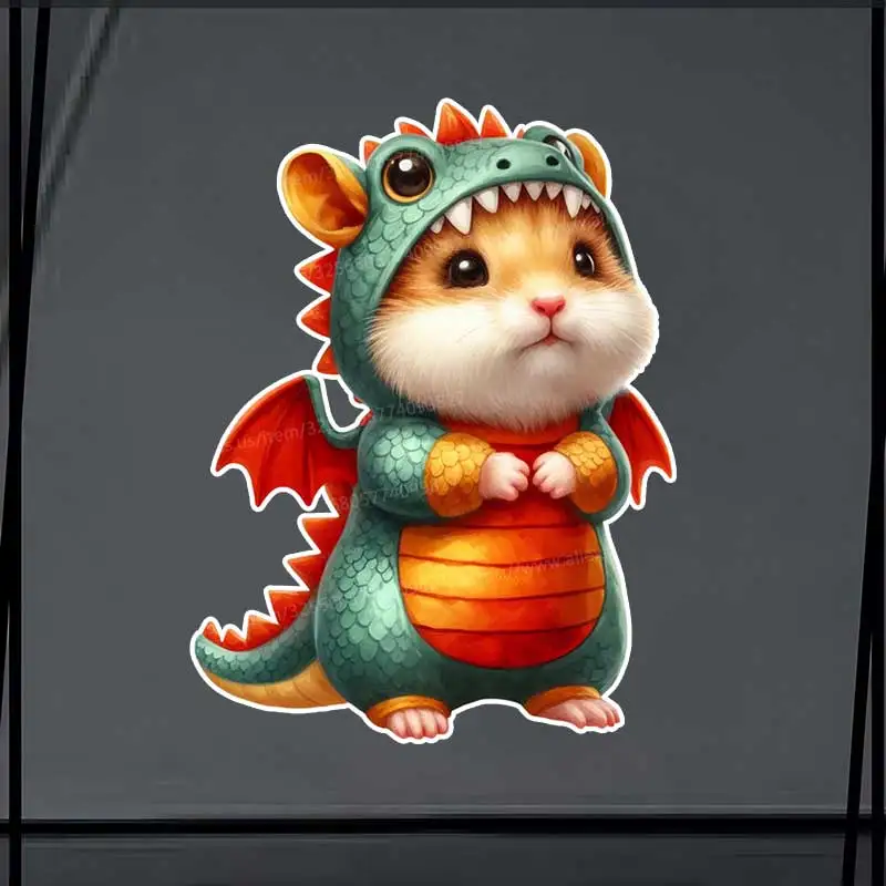 

Dinosaur Costume Hamster Car Sticker Vinyl Decal Waterproof Rear Window Motorcycle Camper Bumper Truck Laptop Decoration SH1621