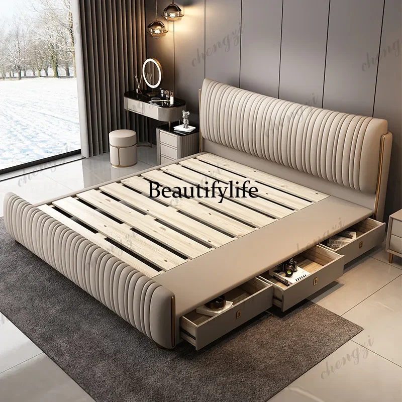 Designs Beige Double Bed Couples Girls Australia Storage Frame Double Bed Modern Luxury Wooden Cama De Casal Furniture For HomeN