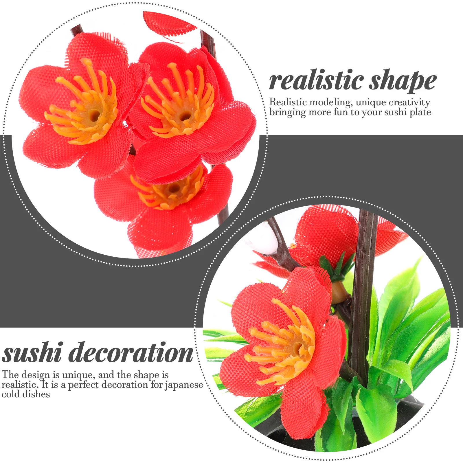 2 Pcs Decoration Ice Food Tray Fake Flower Adorn Decorations Silk Cloth Sushi Plate Ornament Blossom Sashimi