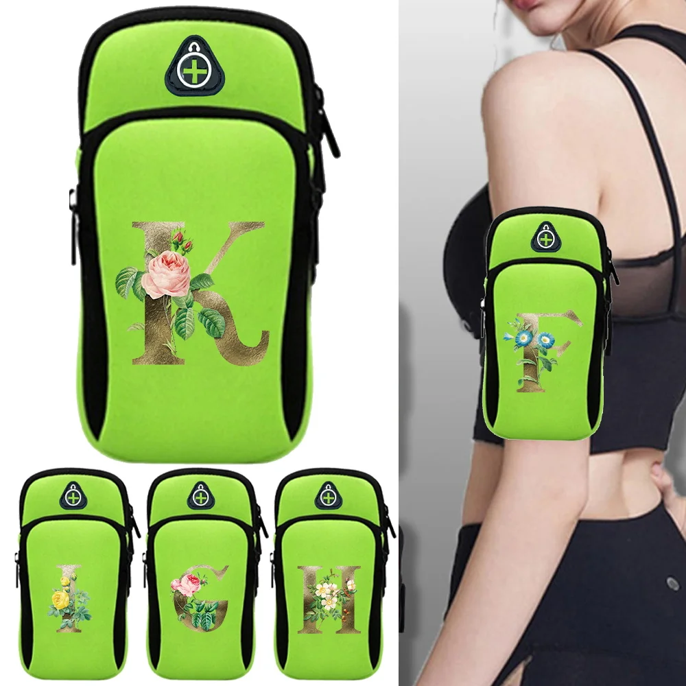 Running Bag Outdoor Sports Waterproof Dustproof Breathable with Headphone Golden Flower Pattern Series Jack Fitness Phone Holder
