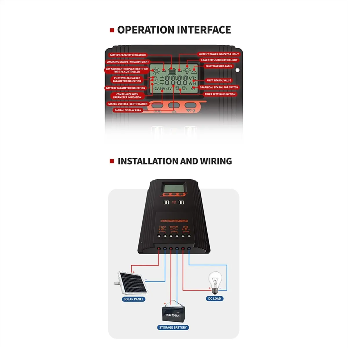 【50% OFF】MPPT/PWM Solar Charger Controller 100A Solar Panel Regulator LCD Display Various Load Control Modes