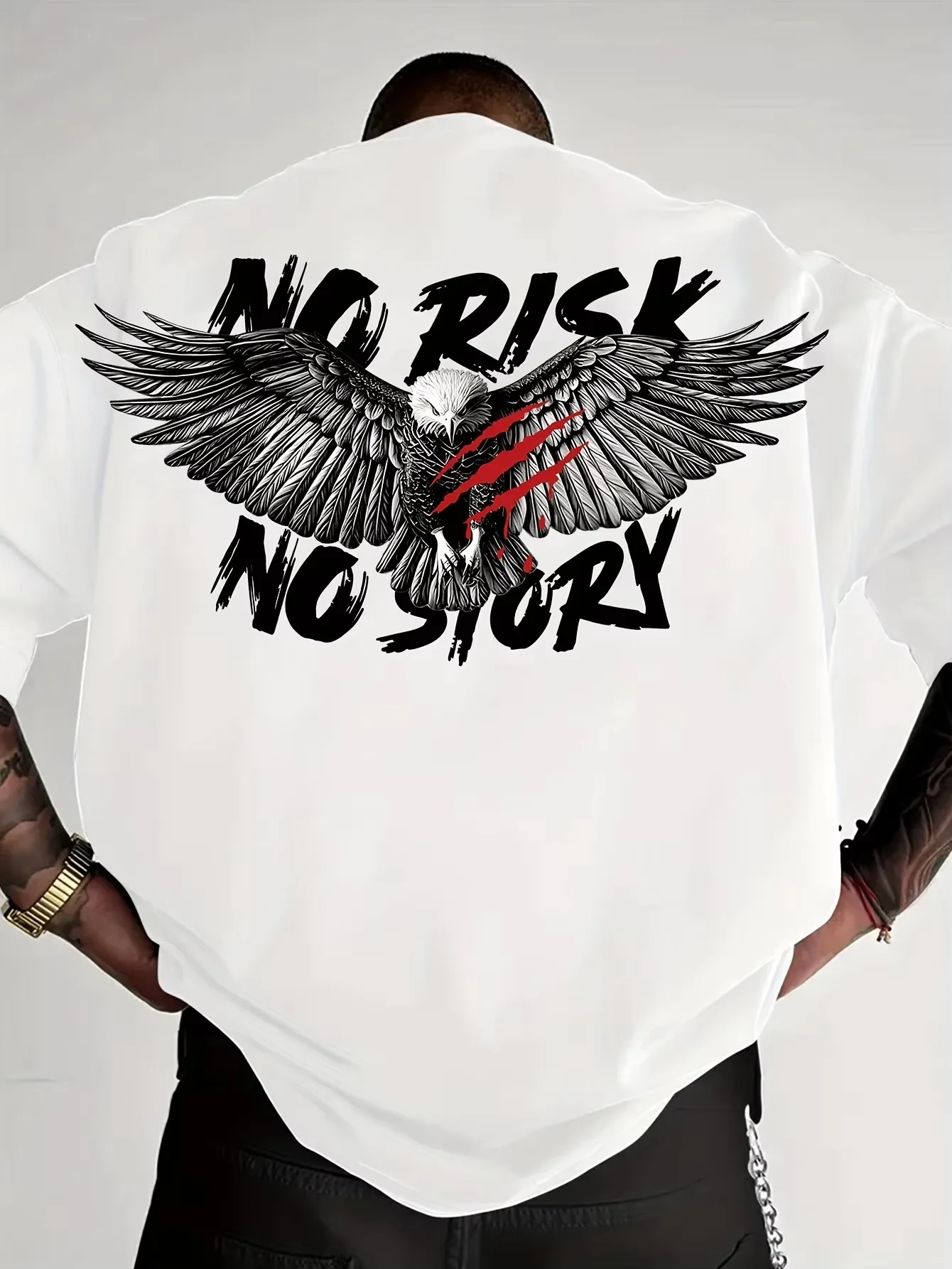 2026 New Y2k Family Matching Oversized Unisex T Shirt Eagle No Risk No Story Back Graphic Tee Casual Streetwear Cotton Top