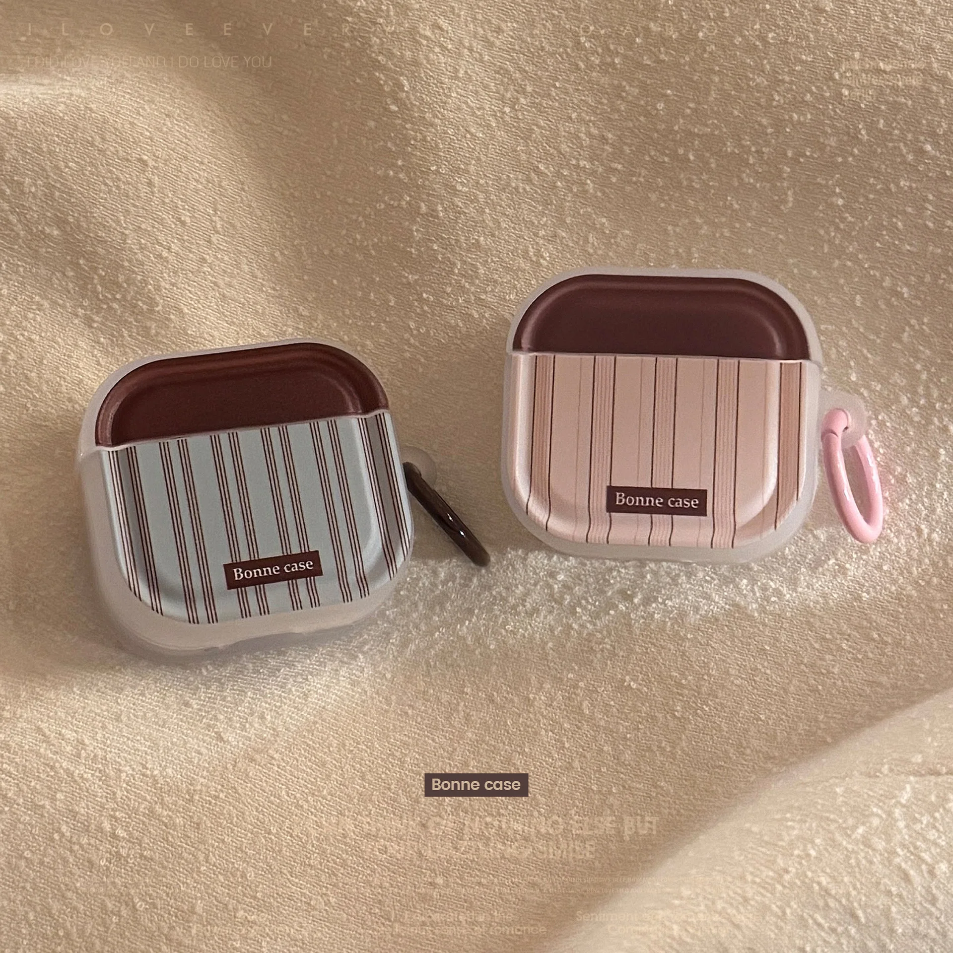 Minimalistische Streifenmuster-Schutzhülle für Kopfhörer, geeignet für AirPods 1 2 3 4 Pro 2 Pro3 Bluetooth-Kopfhörerabdeckung mit Haken