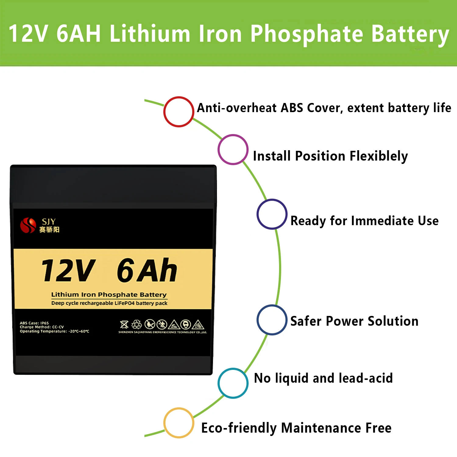 Grade A 12V 6Ah 8Ah Lithium Iron Phosphate Battery Pack (76Wh/100Wh LiFePO4) for Toy car/Monitor/Solar street light/UPS