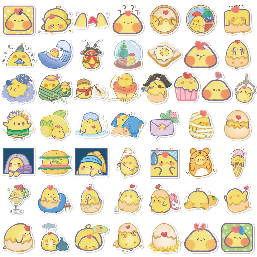 Autocollants de poulet jaune 10/30/50 pièces, étiquette mignon Kawaii, décoration de valise, Scrapbooking, papeterie pour téléphone portable, jouet pour enfant