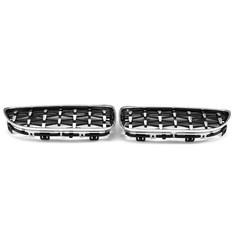 2Pcs Car Front Bumper Hood Kidney Grille Diamond Meteor Racing Grill Painted Chrome For -BMW 3 Series E90 2009-2012