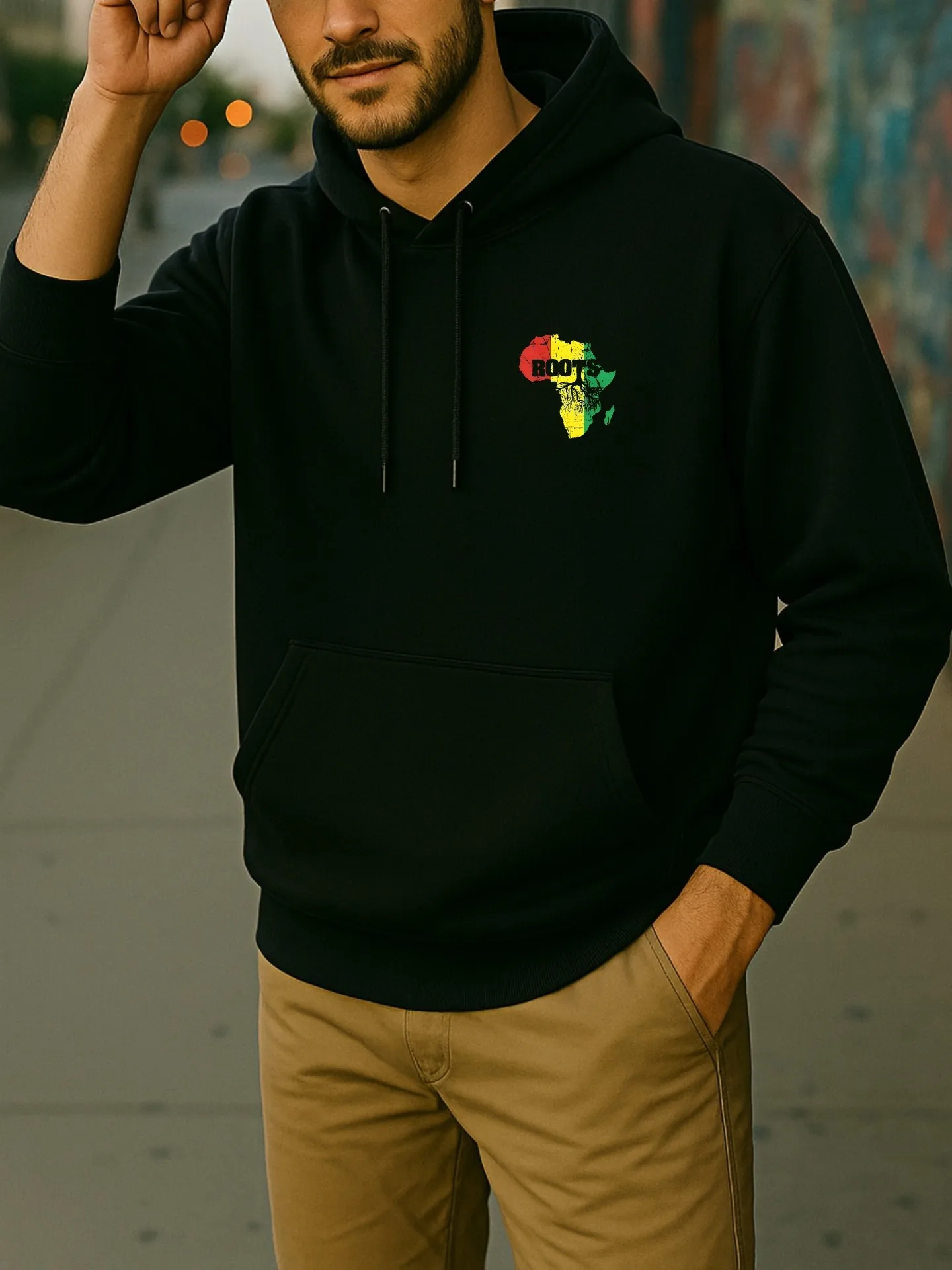 Graphic Hoodie Men, Africa - Map Graphic Print, Casual Style, Fleece - Lined, For Men, For Everyday Wear