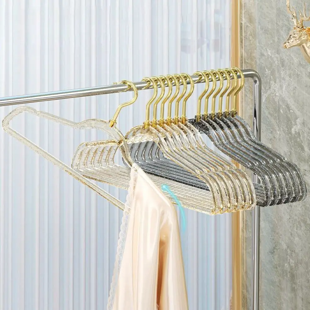 

10Pcs Thickened Transparent Glitter Hangers Non-marking Non-slip Acrylic Clothes Hangers Non-scratch Space Saving