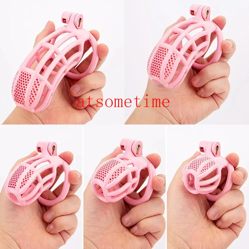 5 Sizes Honeycomb Pink Sissy Male Chastity Cage 3D Printed Lock With 4 Ring Adult Sex Toy