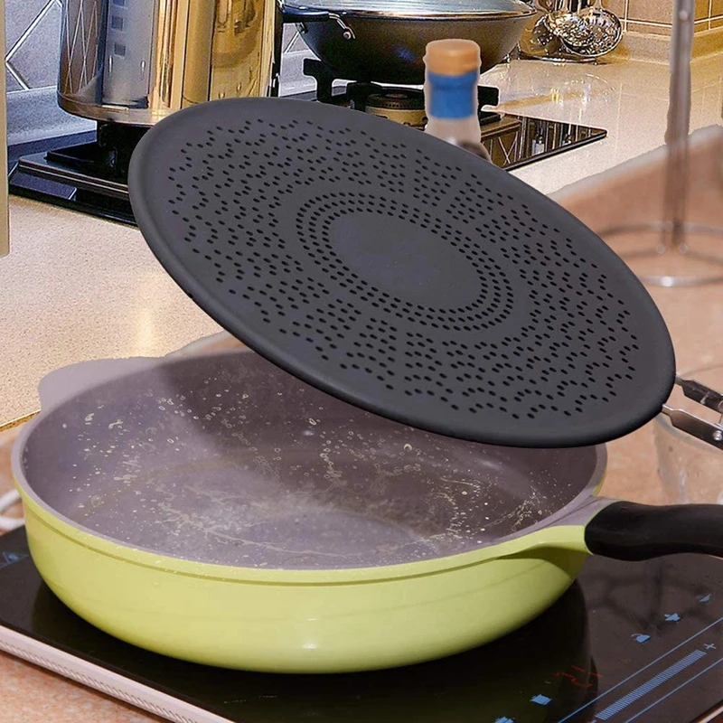 Silicone Kitchen Splatter Screen with Folding Handle Heat-resisting Oil Splash Guard Drain Board Cover Kitchen Frying Pan Lid