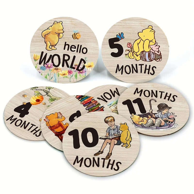 7 Double-Sided Newborn Milestone Cards with Bear Print HELLO WORLD Capture 1-12 Months Infant Growth with Photo Gift for Parents image 5