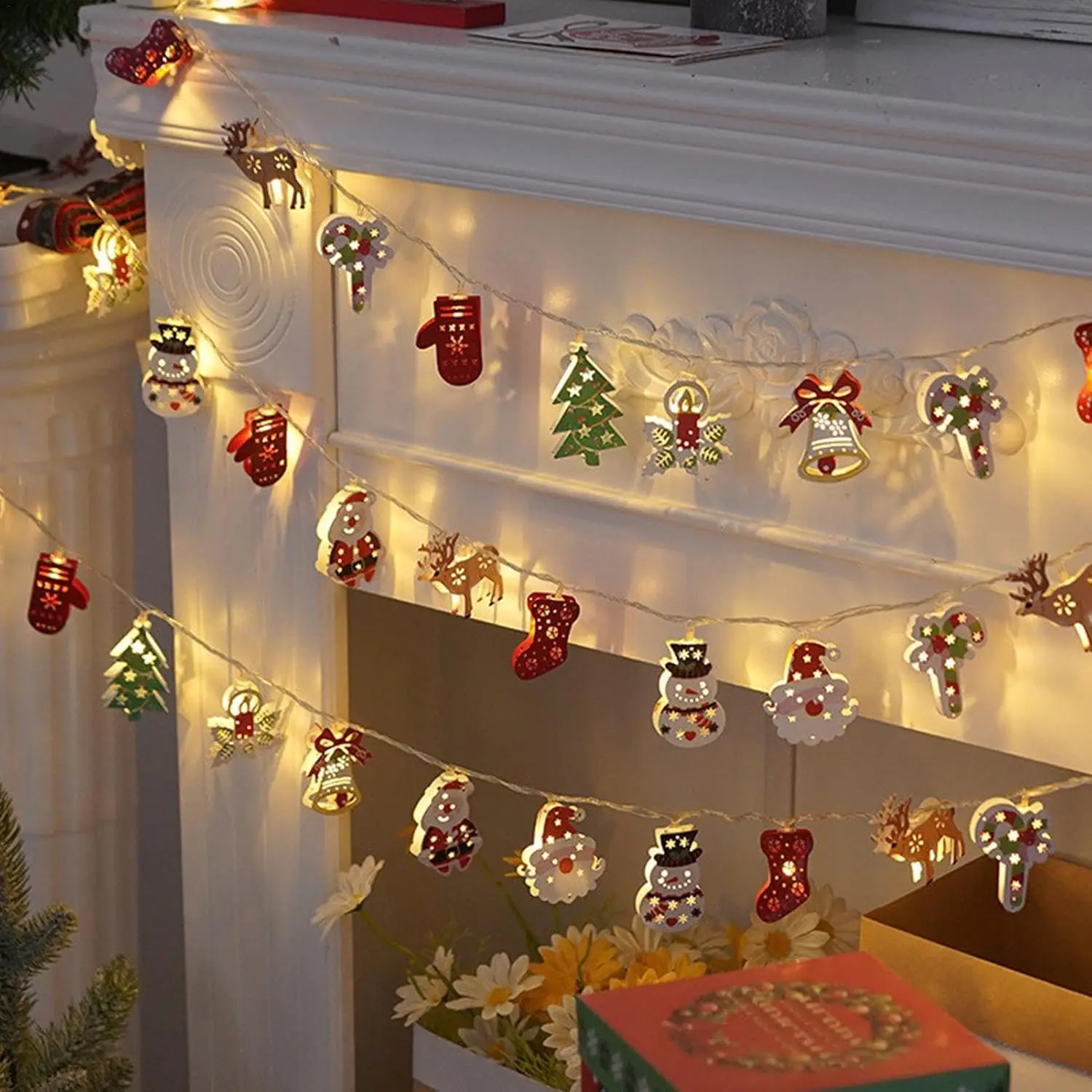 Christmas Deer Glove Snowman LED String Lights Battery Powered 10/20 LED Fairy Light for Bedroom Holiday Party Xmas Tree Decor