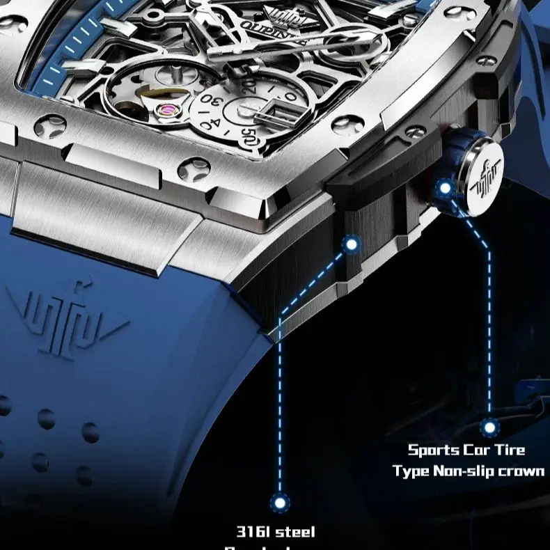 OUPINKE 3213 Men Watch Top Brand Men's Automatic Mechanical Watch Waterproof HD Sapphire Mirror Hollow Fashion Sports Men Watch