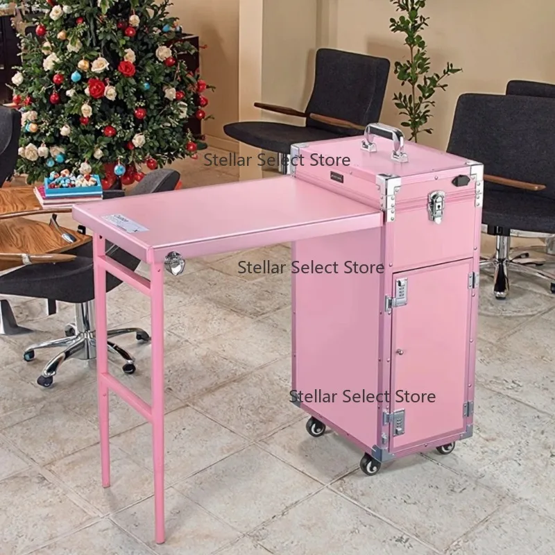 Lockable Makeup Train case with Foldable Nail Desk Nail Station Furniture Modern Manicure Table Salon Manicure Furniture